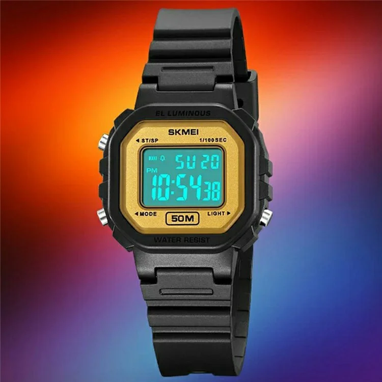 SKMEI 2326 digitale elektronische Uhr für Studenten mit quadratischem LED-Display, 50 m wasserdicht - Weiß