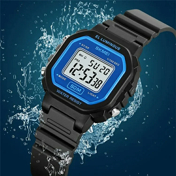 SKMEI 2326 digitale elektronische Uhr für Studenten mit quadratischem LED-Display, 50 m wasserdicht - Weiß