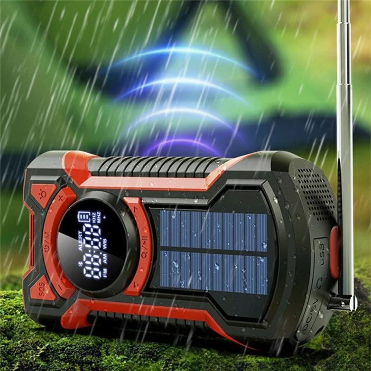 EM03 Emergency Solar Powered Radio Hand Crank AM / FM / WB Bluetooth-compatible Receiver with LED Flashlight - Red