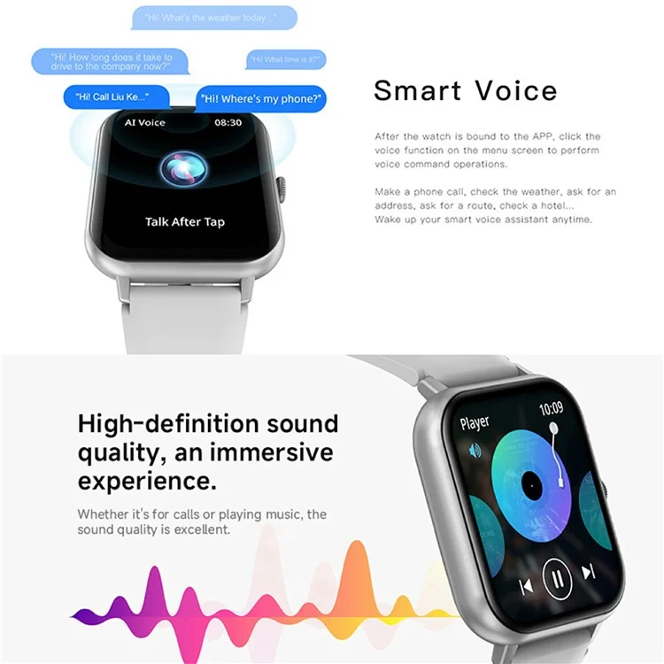 Montre connectée BOZLUN B56 de 1,83 pouces avec surveillance du sommeil et de la santé, appel Bluetooth et fonctions sportives - Noir