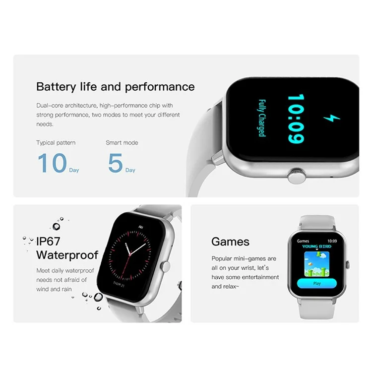 Montre connectée BOZLUN B56 de 1,83 pouces avec surveillance du sommeil et de la santé, appel Bluetooth et fonctions sportives - Noir