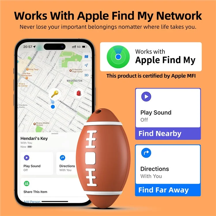 Forma di rugby Localizzatore globale mini anti-smarrimento Tracker GPS intelligente funziona con Apple Find My - Marrone