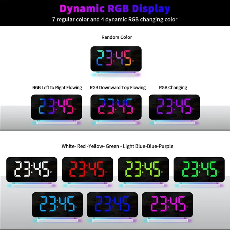 EN8853A-RGB Farbige Nachtbeleuchtung mit Spiegeloberfläche, RGB-LED-Elektronik-Wecker - Elfenbeinweiß
