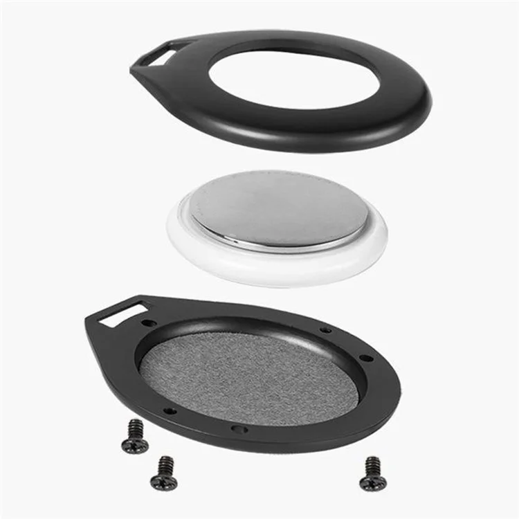 Funda para Apple AirTag de aleación de zinc y cuero de vaca con hebilla de anillo y localizador - Negro
