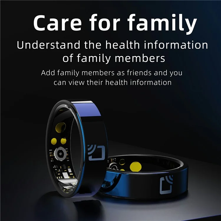 R20 Ceramic+Resin Sleep Heart Rate Health Monitoring Smart Ring, Magnetic Cable Charging - Black / Size 7