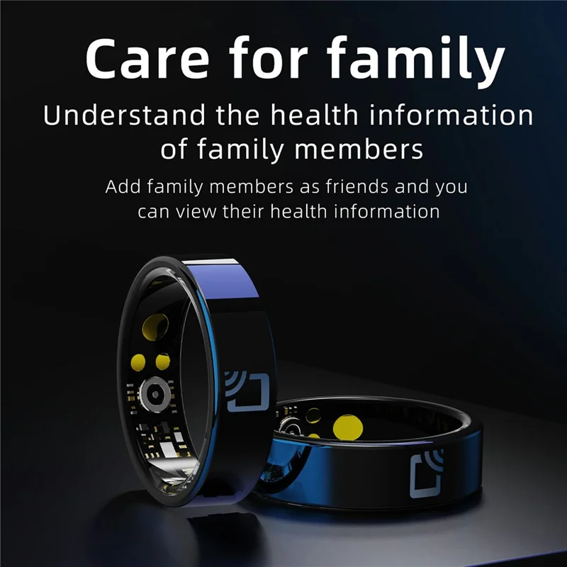 R20 Ceramic+Resin Sleep Heart Rate Health Monitoring Smart Ring, Magnetic Cable Charging - Black / Size 11