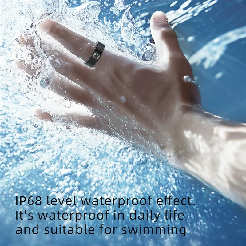 R20 Ceramic+Resin Sleep Heart Rate Health Monitoring Smart Ring with Charging Case - Black / Size 10