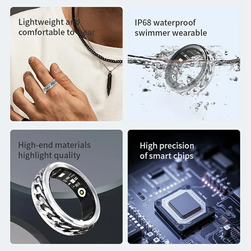 V5 Rotation Decompression Health Monitoring Multi-function Smart Ring, Magnetic Cable Charging - Black / Size 12