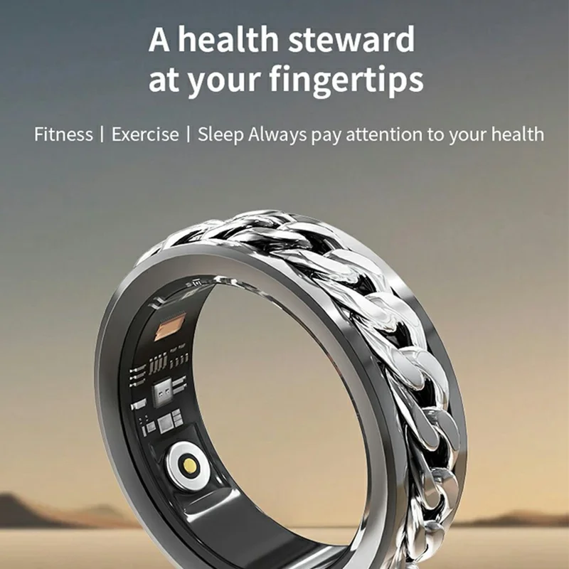 V5 Rotation Decompression Health Monitoring Multi-function Smart Ring, Magnetic Cable Charging - Black / Size 12