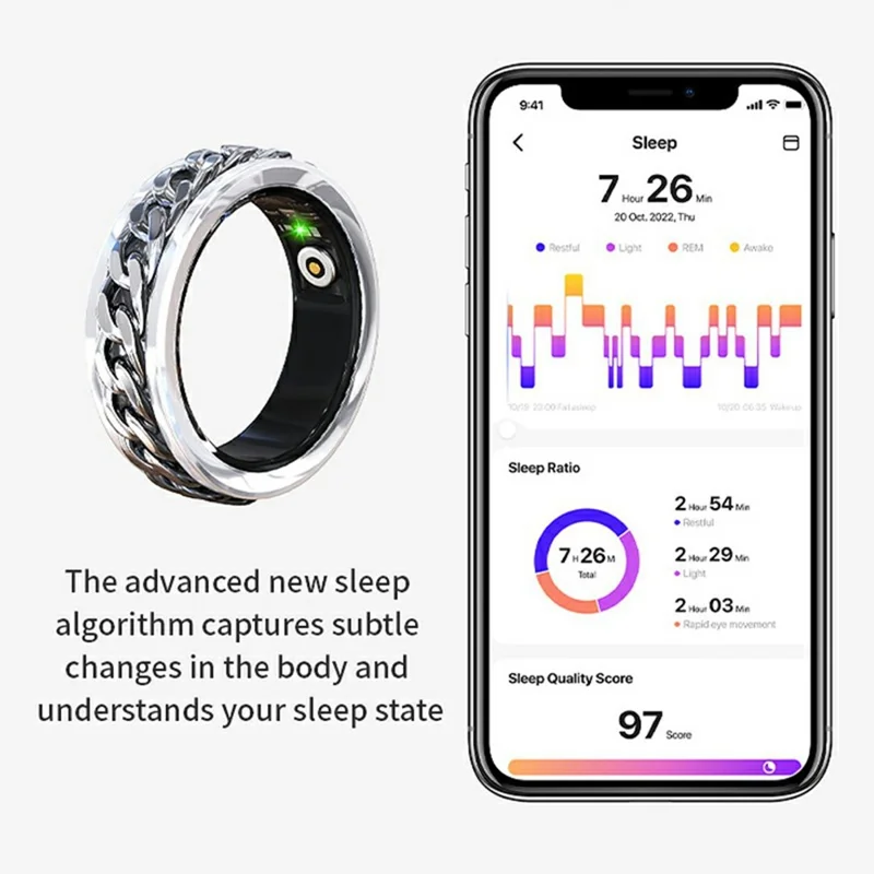 V5 Rotation Decompression Health Monitoring Multi-function Smart Ring, Magnetic Cable Charging - Black / Size 12
