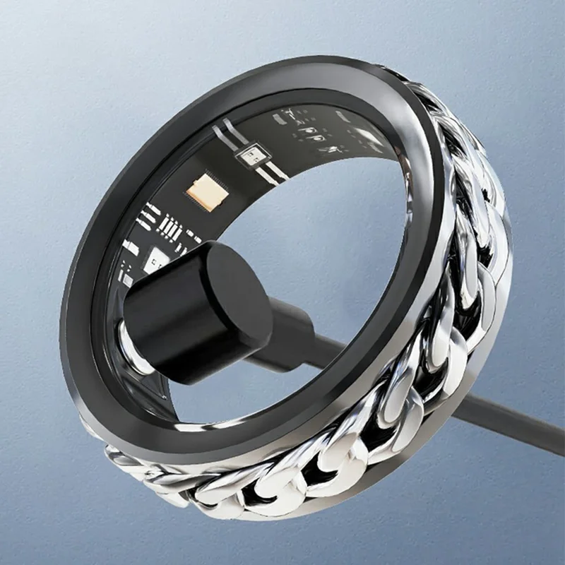 V5 Rotation Decompression Health Monitoring Multi-function Smart Ring, Magnetic Cable Charging - Black / Size 12