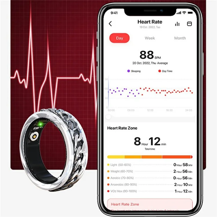 Anneau intelligent multifonction V5 avec rotation, décompression et surveillance de la santé, avec étui de chargement - Noir / Taille 10