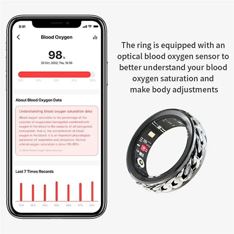 Anneau intelligent multifonction V5 avec rotation, décompression et surveillance de la santé, avec étui de chargement - Noir / Taille 10