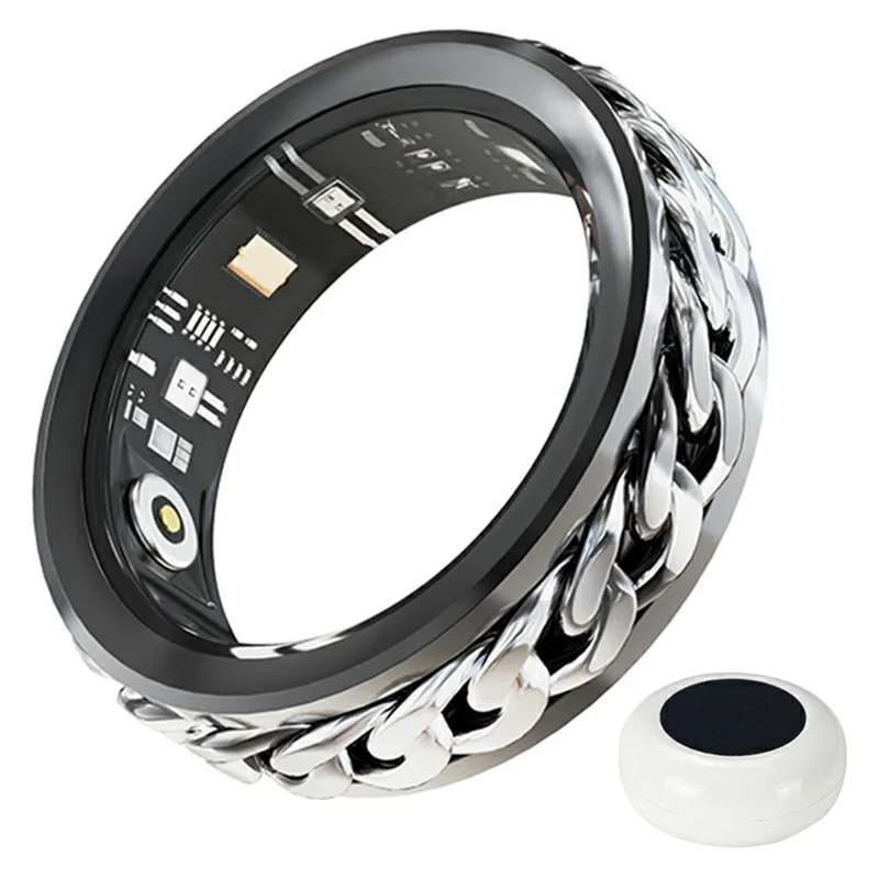 V5 Rotation Decompression Health Monitoring Multi-Function Smart Ring with Charging Case - Black / Size 12