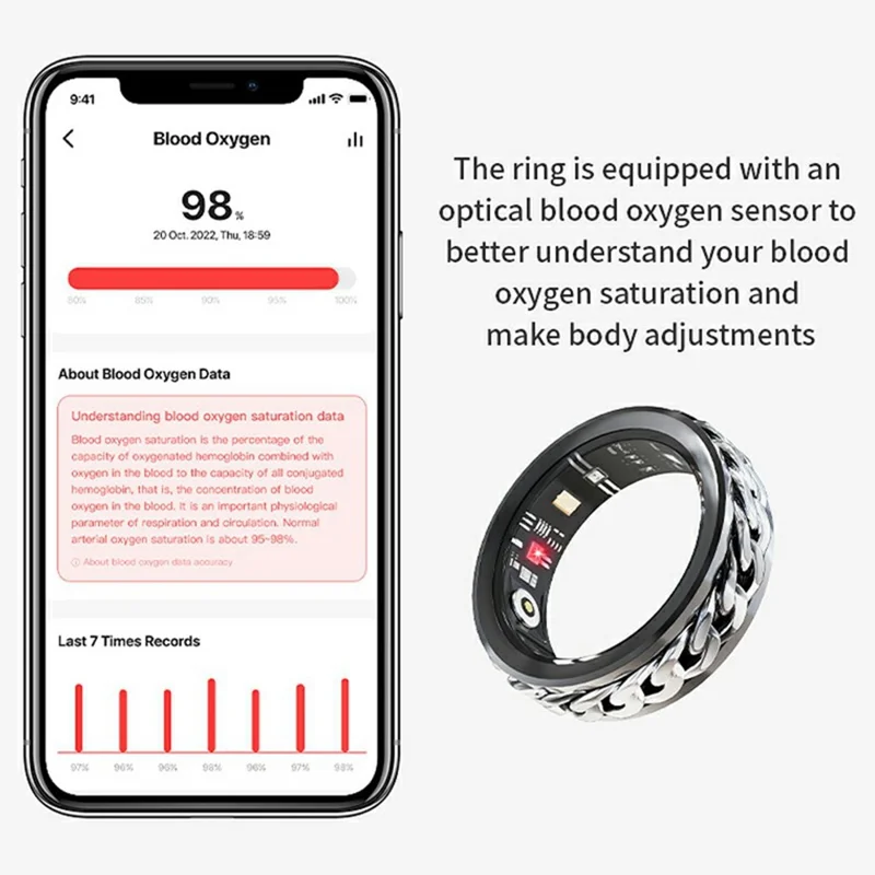 V5 Rotation Decompression Health Monitoring Multi-Function Smart Ring with Charging Case - Black / Size 12