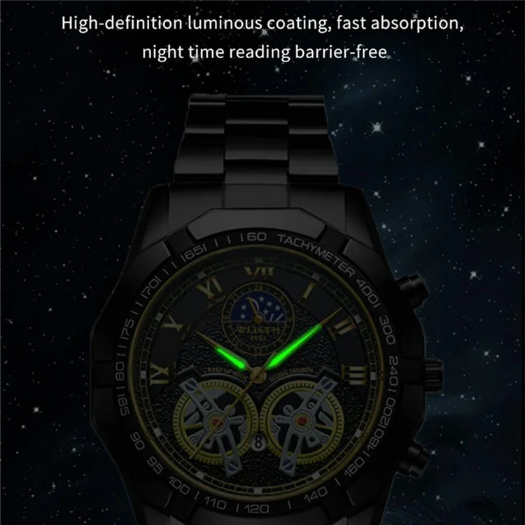 WLISTH 6189 Stylish Business Wrist Watch Steel Band Luminous Quartz Watch - Black+Rose Gold Dial / Black Strap