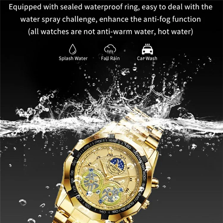 WLISTH 6189 Stylish Business Wrist Watch Steel Band Luminous Quartz Watch - Black+Rose Gold Dial / Black Strap