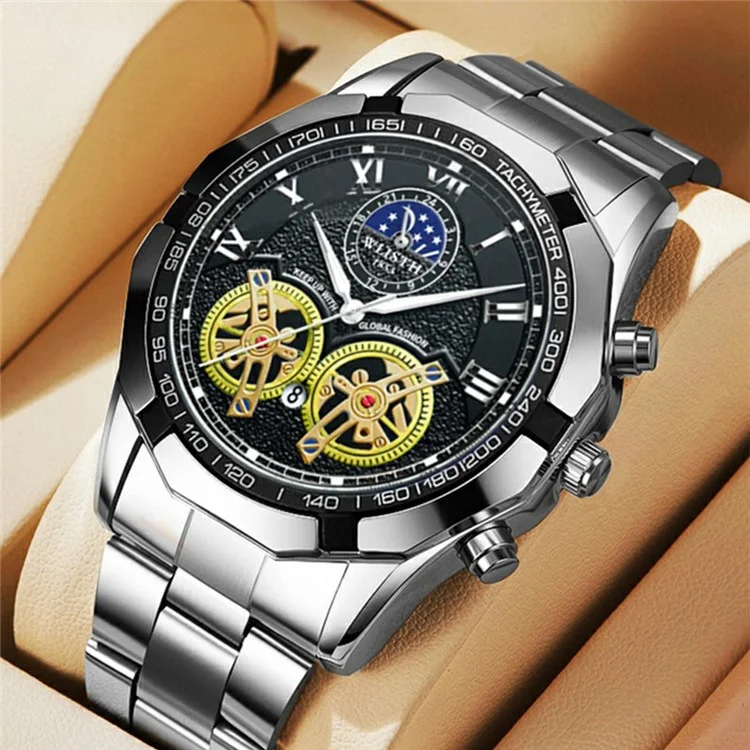 WLISTH 6189 Stylish Business Wrist Watch Steel Band Luminous Quartz Watch - Black+Rose Gold Dial / Black Strap