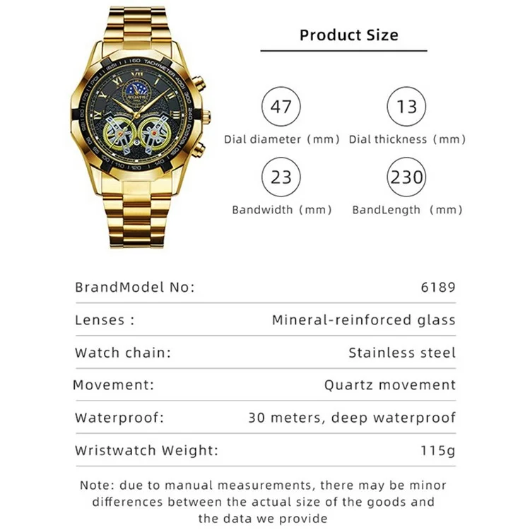 WLISTH 6189 Stylish Business Wrist Watch Steel Band Luminous Quartz Watch - Black+Rose Gold Dial / Black Strap