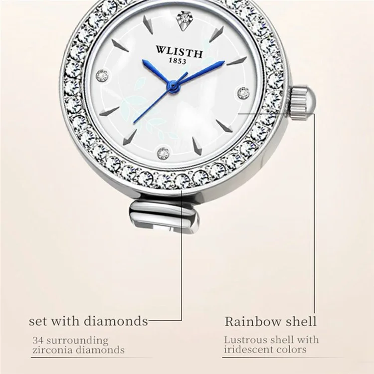 WLISTH 6195 Orologio da donna al quarzo con decorazioni in zircone, cinturino in metallo, quadrante rotondo