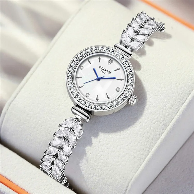 WLISTH 6195 Orologio da donna al quarzo con decorazioni in zircone, cinturino in metallo, quadrante rotondo
