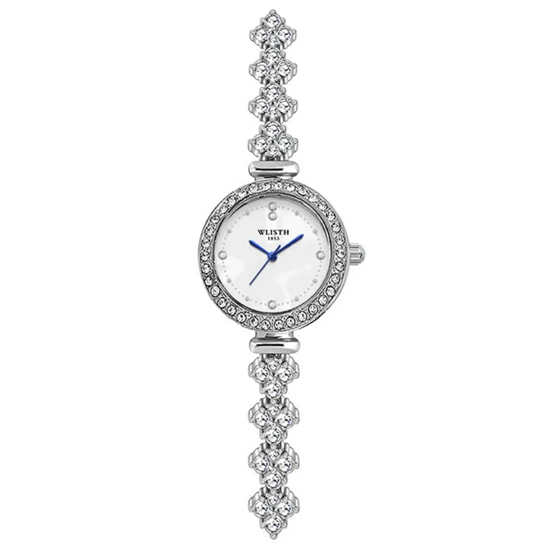 WLISTH 6196 Reloj de pulsera de cuarzo con correa de metal y decoración de circonita para mujer, de diseño elegante
