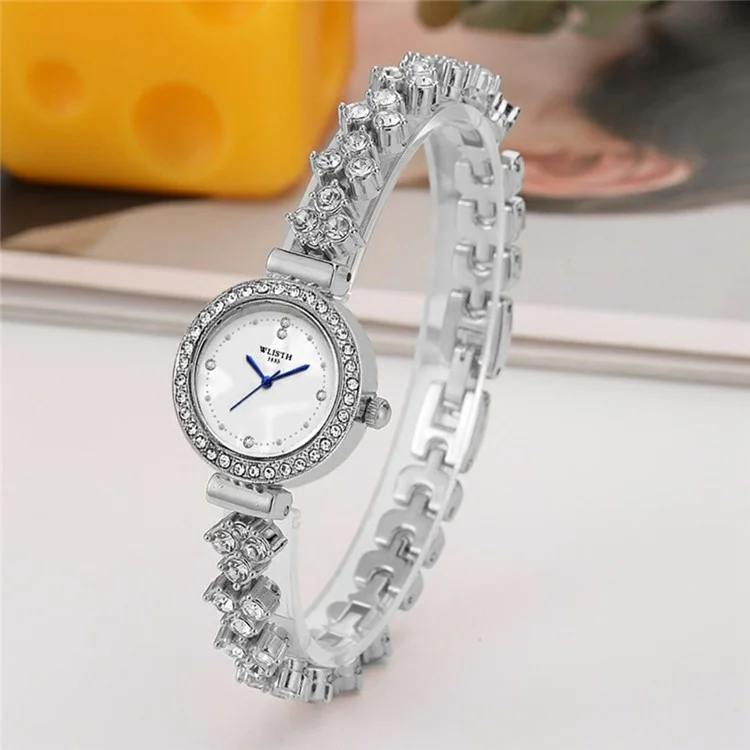 WLISTH 6196 Reloj de pulsera de cuarzo con correa de metal y decoración de circonita para mujer, de diseño elegante