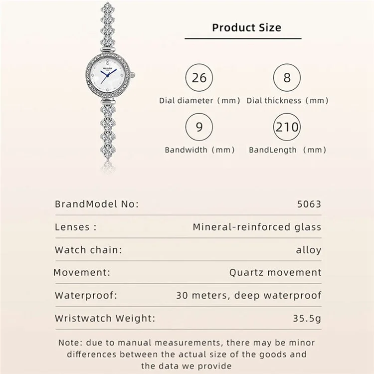 WLISTH 6196 Reloj de pulsera de cuarzo con correa de metal y decoración de circonita para mujer, de diseño elegante