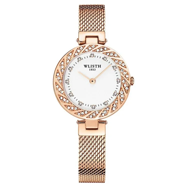 WLISTH 6198 Reloj de mujer de cuarzo con decoración de cristales de Rhinestone - Oro rosa