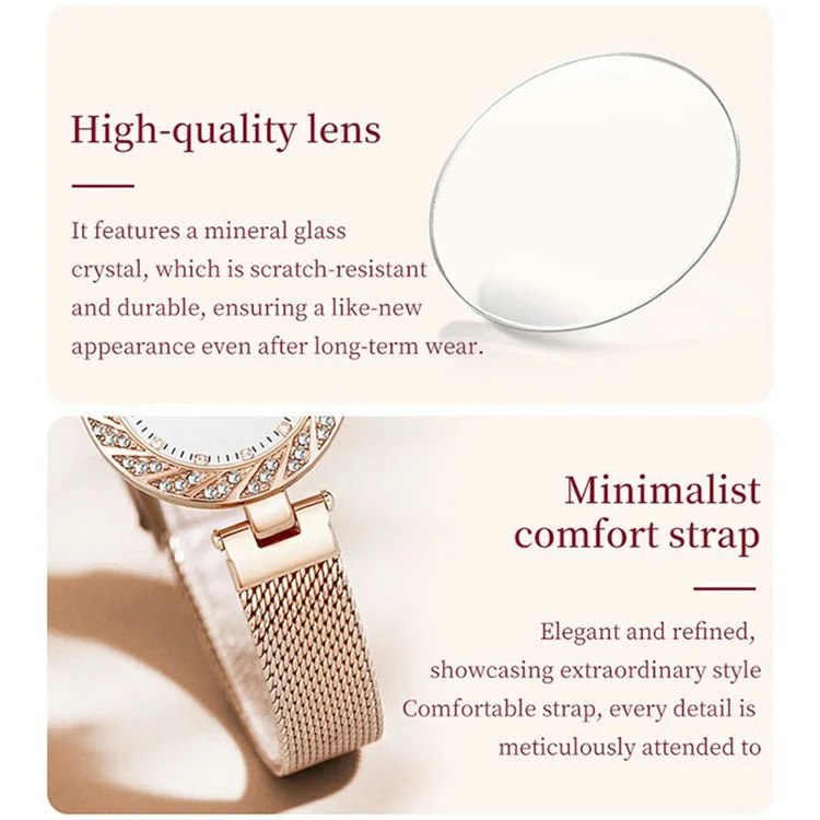 WLISTH 6198 Reloj de mujer de cuarzo con decoración de cristales de Rhinestone - Oro rosa