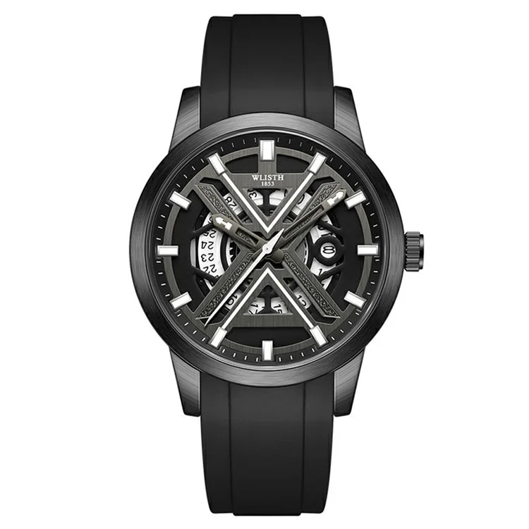 WLISTH 6183 Reloj de cuarzo simple y elegante con correa de silicona - Negro