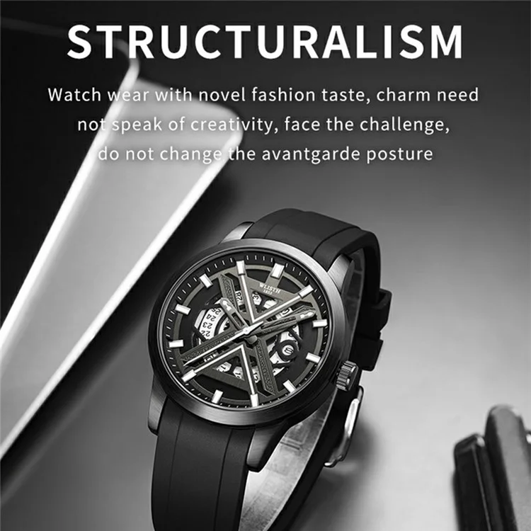 WLISTH 6183 Reloj de cuarzo simple y elegante con correa de silicona - Negro