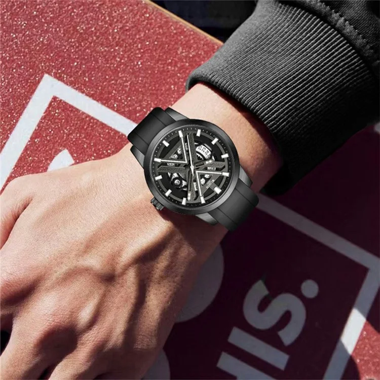 WLISTH 6183 Reloj de cuarzo simple y elegante con correa de silicona - Negro