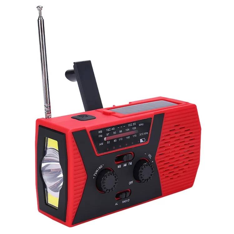 HY-018 tragbares Solarhandkurbel-FM-AM-WB-Radio mit 3 LED-Taschenlampen, Leselampe und Powerbank