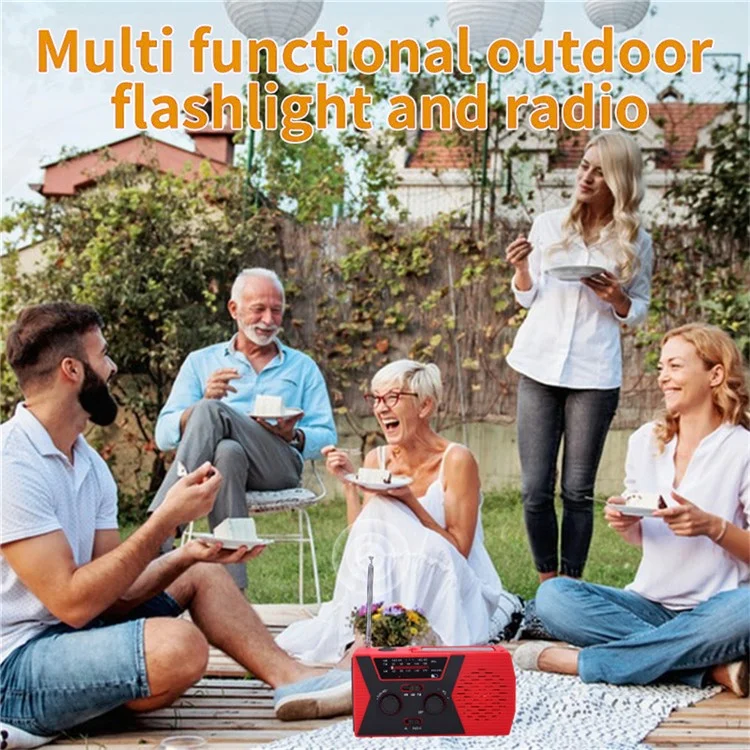 HY-018 tragbares Solarhandkurbel-FM-AM-WB-Radio mit 3 LED-Taschenlampen, Leselampe und Powerbank