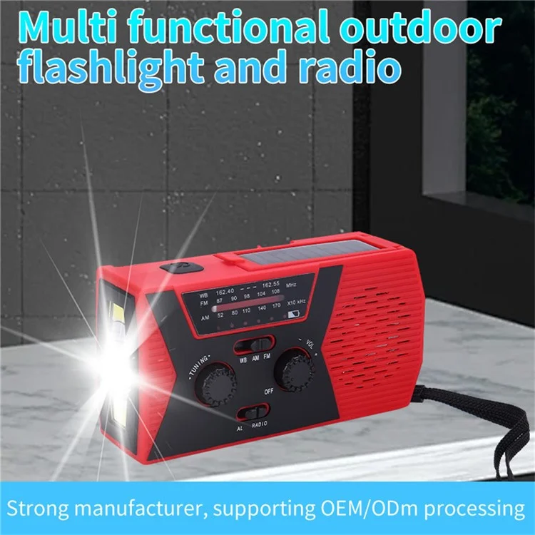HY-018 tragbares Solarhandkurbel-FM-AM-WB-Radio mit 3 LED-Taschenlampen, Leselampe und Powerbank