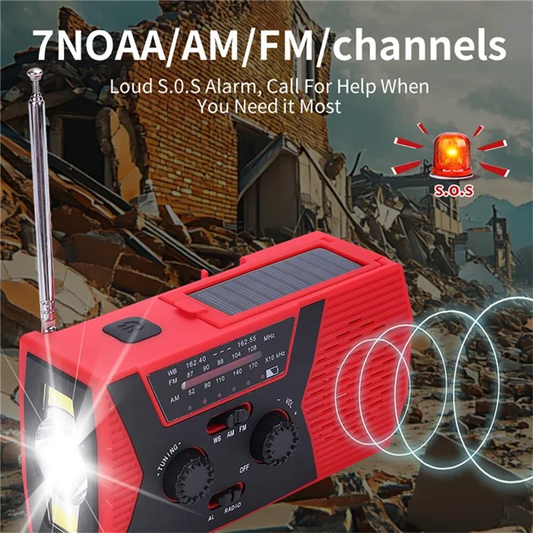 HY-018 tragbares Solarhandkurbel-FM-AM-WB-Radio mit 3 LED-Taschenlampen, Leselampe und Powerbank