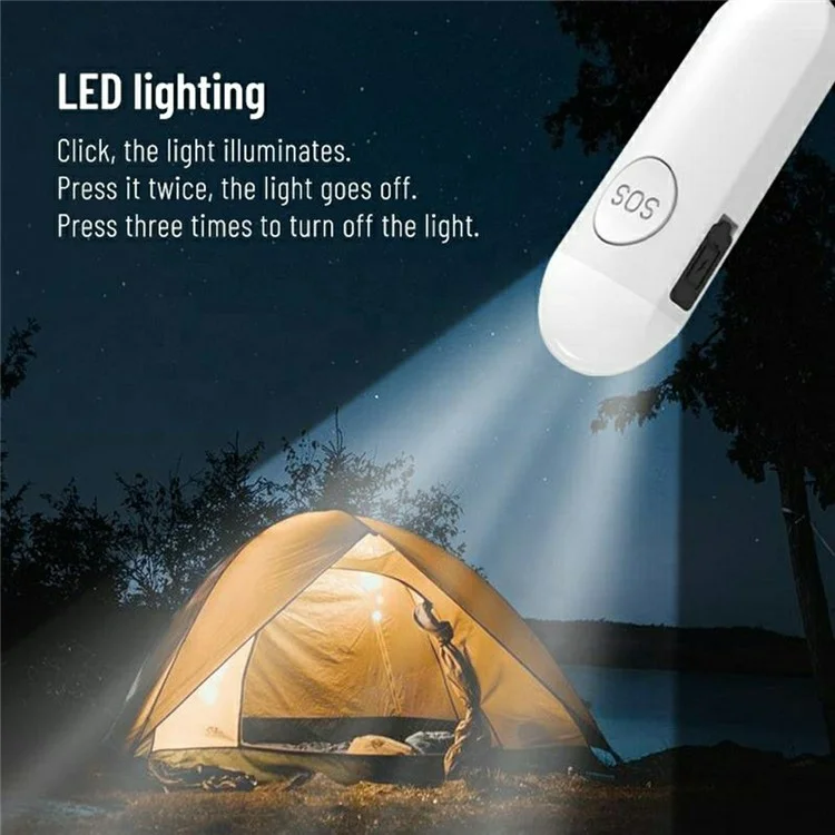 PA100 Rechargeable Personal Alarm Device 130dB Anti Wolf Security Protection LED Light Alarm - White