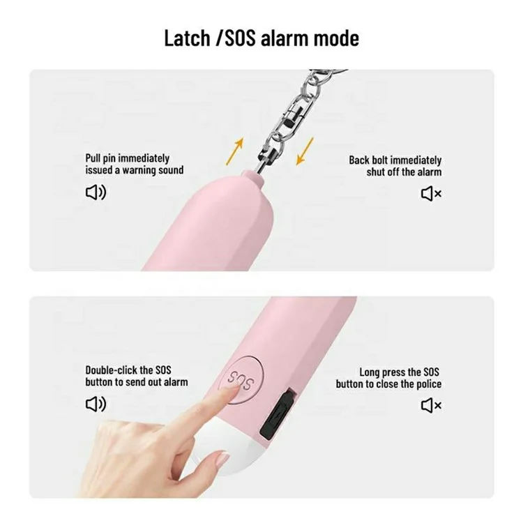 PA100 Rechargeable Personal Alarm Device 130dB Anti Wolf Security Protection LED Light Alarm - White