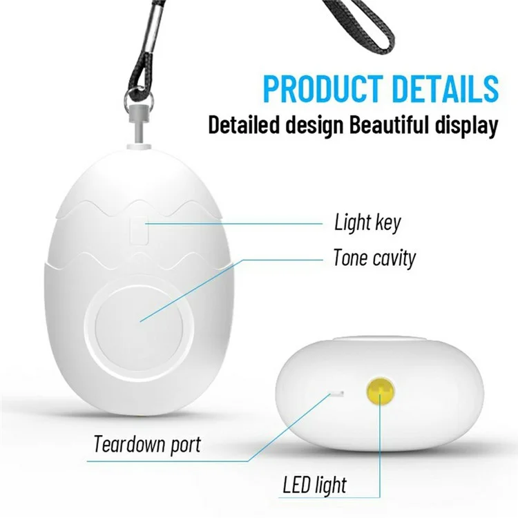 Alarme personnelle à forme d'œuf PA400 Cartoon 130 dB, sirène de sécurité d'urgence avec LED stroboscopique - Rose