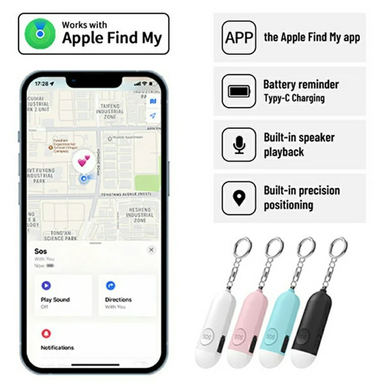 PB100 130dB Alarm Alert Personal Safety Device Car Precise Tracker - Black