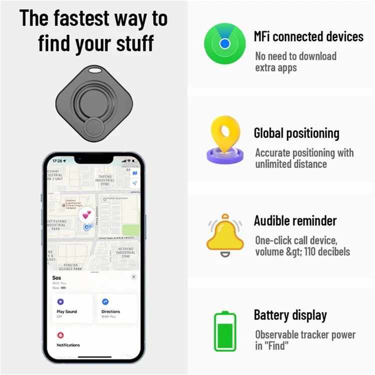 FD100 Localizador Bluetooth para mascotas y equipaje compatible con la aplicación Apple Findmy - Negro