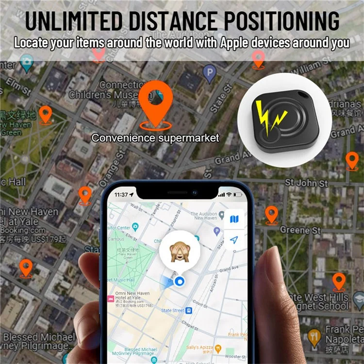FD100 Localizador Bluetooth para mascotas y equipaje compatible con la aplicación Apple Findmy - Negro