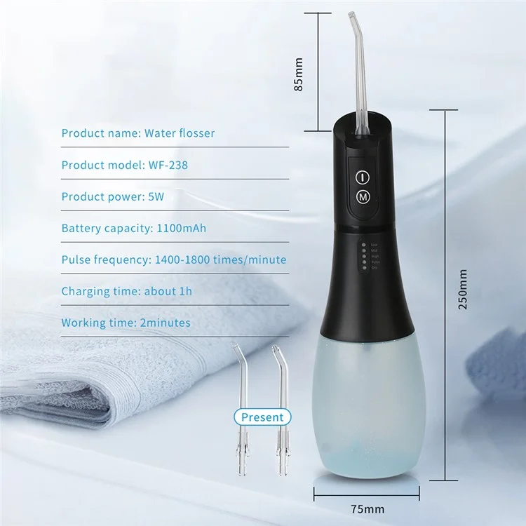 WF238 Portable Water Dental Flosser IPX7 Waterproof Electric Oral Irrigator 5 Modes Floss Picks - White