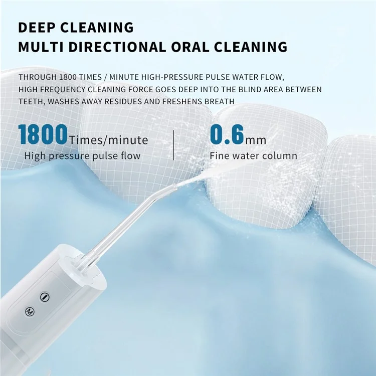 WF238 Portable Water Dental Flosser IPX7 Waterproof Electric Oral Irrigator 5 Modes Floss Picks - White