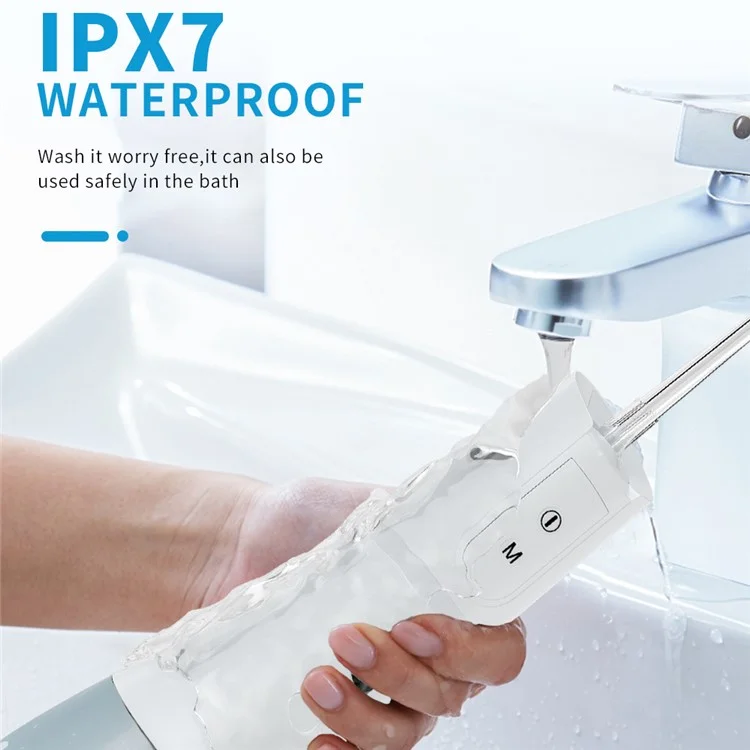 WF238 Portable Water Dental Flosser IPX7 Waterproof Electric Oral Irrigator 5 Modes Floss Picks - White