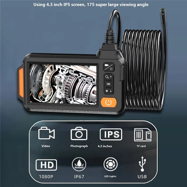 B313 4.3 Inch Inspection Camera 8mm Double Lens Industrial Endoscope with 2m Rigid Cable