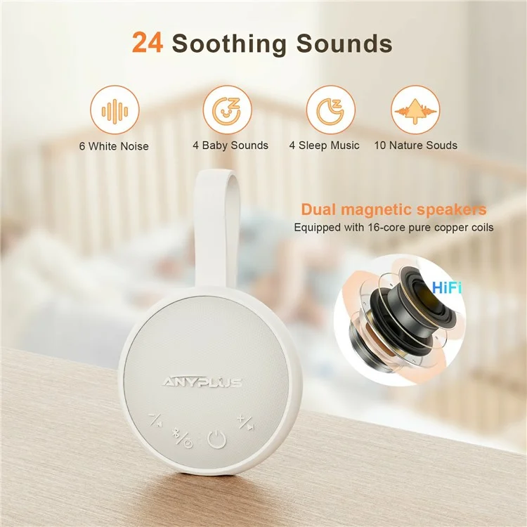 Tragbarer Weißrausch-Lautsprecher mit Bluetooth-Funktion - Schlafhilfe für Baby, Kind und Erwachsene - Weiß
