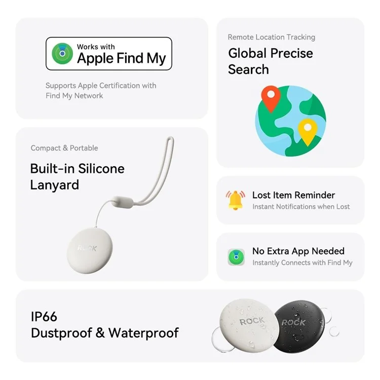 ROCK Tag Wireless Tracking Device Anti-Lost Finder Locator Compatible with Apple Findmy - Black