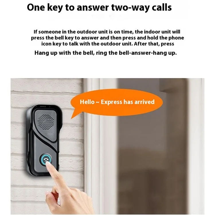 M06-1T1 23 Ringtones 5 Volumes Adjustable Wireless Two Way Intercom Doorbell with 1 Transmitter + 1 Receiver - Black